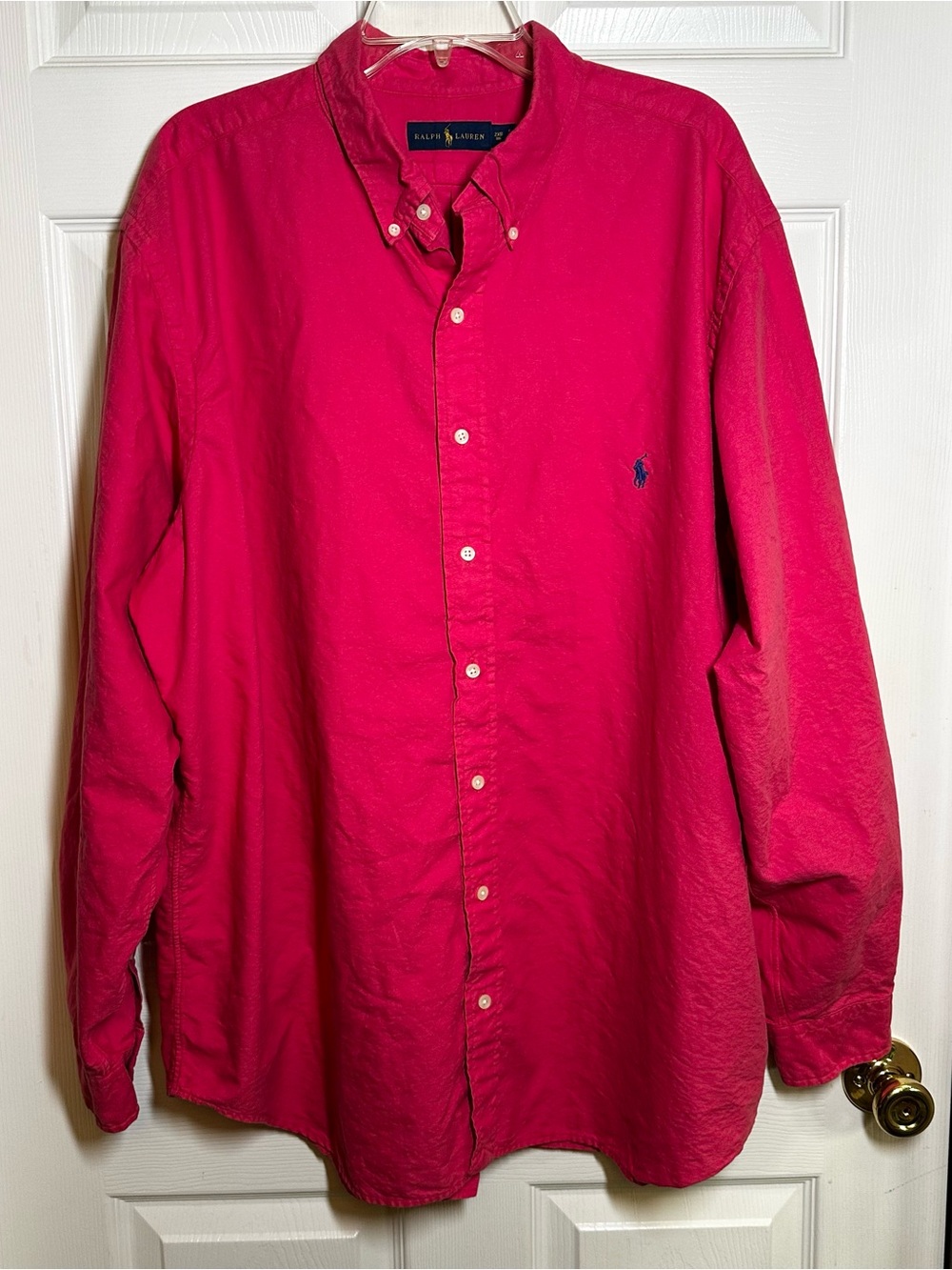 Ralph Lauren Shirt Mens 2XB Red/Salmon Long Sleeve Cotton Oxford Casual Preppy